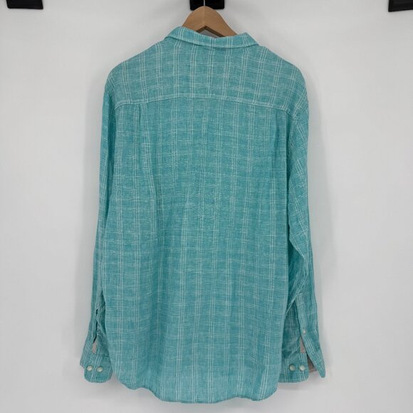 Tommy Bahama Mens‎ Shirt L Large Turquoise Linen Plaid Button Down Beach Spring - Picture 10 of 11